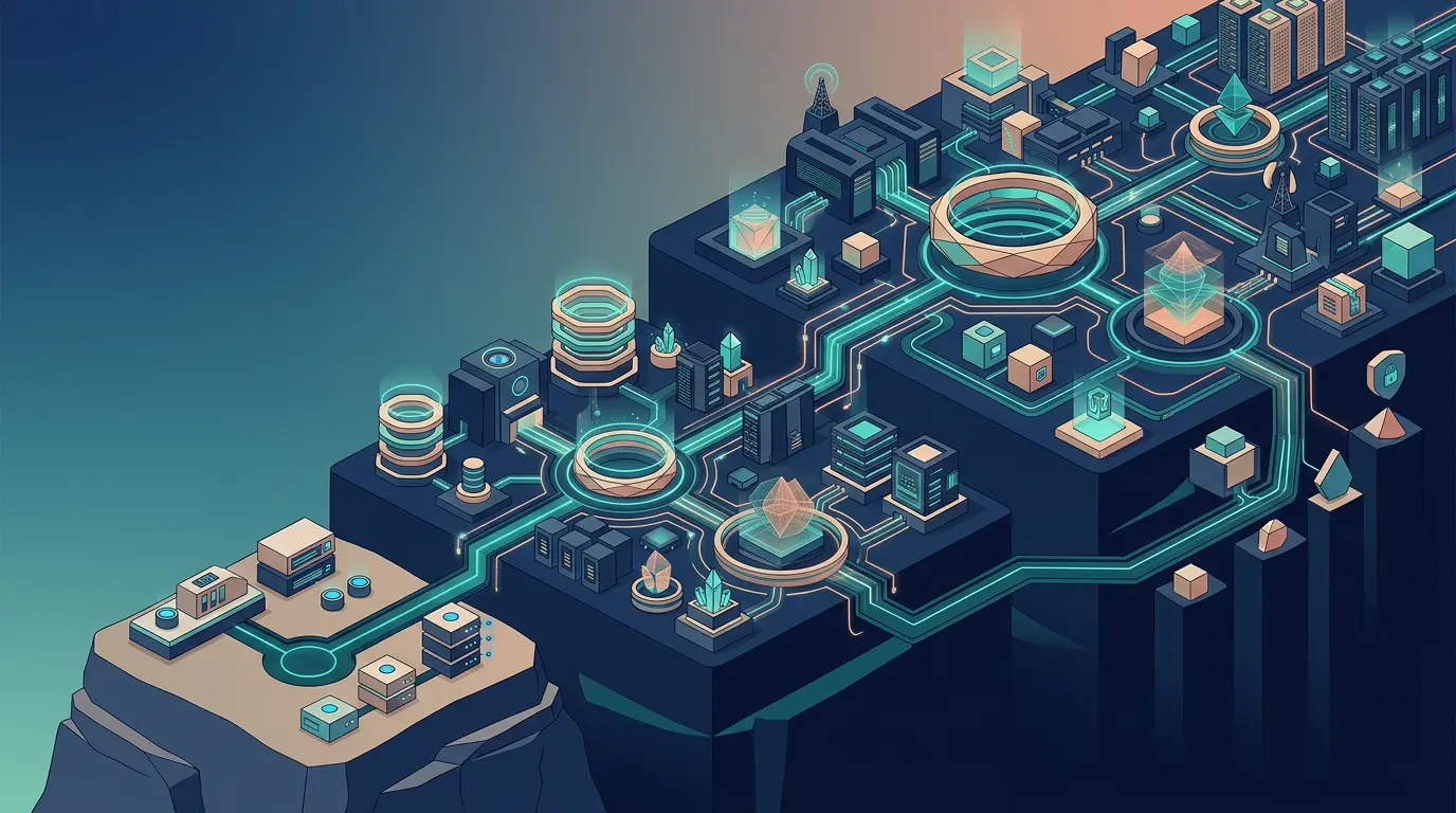 Abstrakte Visualisierung von drei Paketstufen für Webanalyse